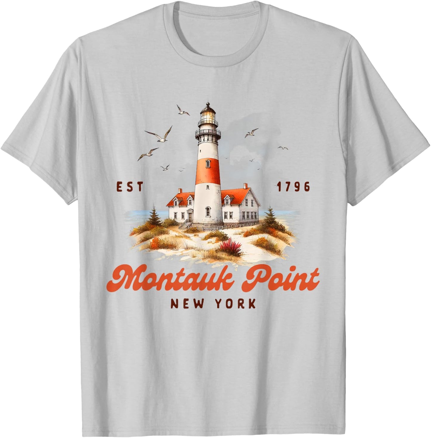 Montauk Point Traveling Trip New York Lighthouse Vacation T-Shirt - T-Shirt | Ash