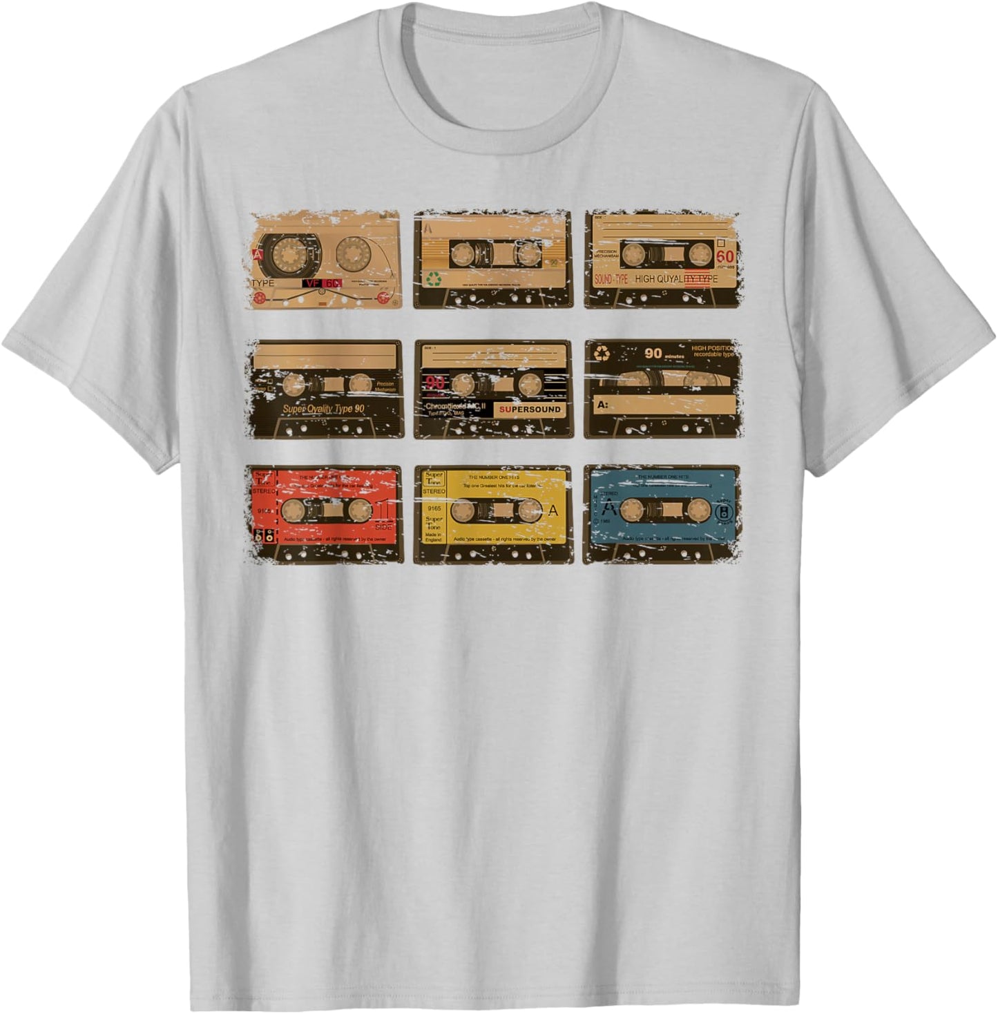 Nine Vintage Cassette Tapes Shirt | Cute Old Cartridges Gift T-Shirt - T-Shirt | Ash