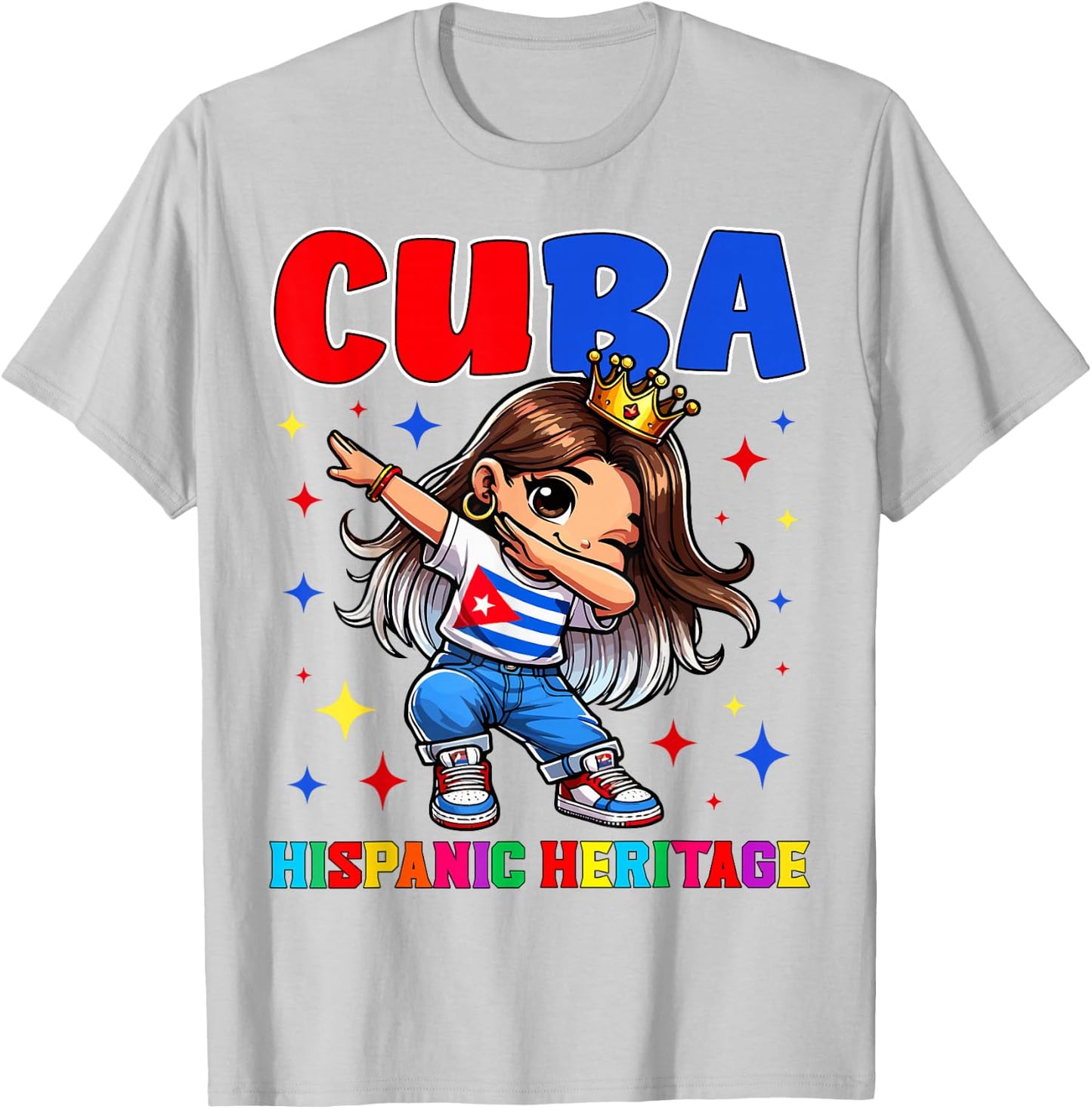 Cuba Dabbing Girl Hispanic Heritage Celebration for Kids T-Shirt - T-Shirt | Ash