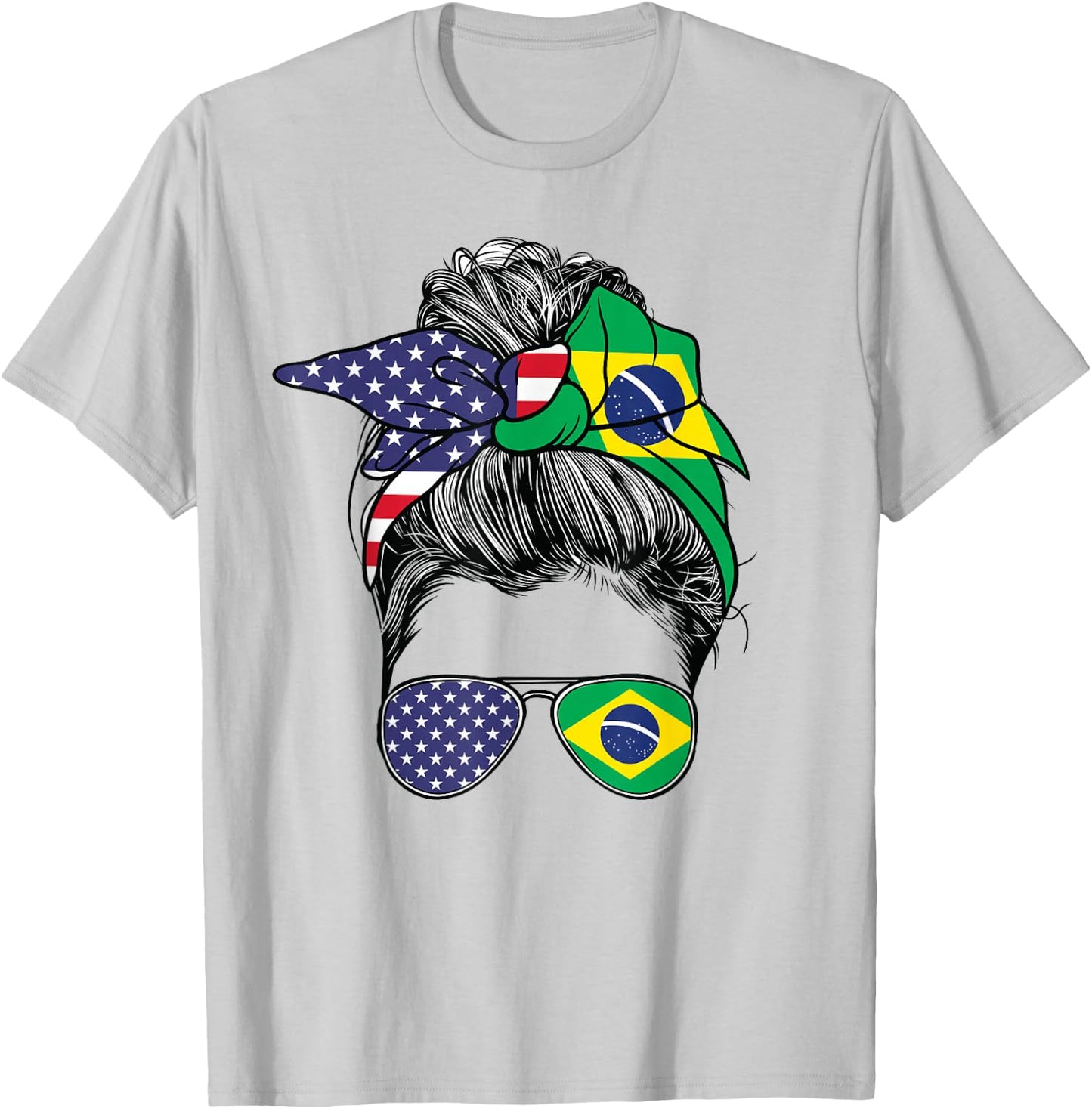 Brazilian Women Girl USA Heritage American Brazil Flag T-Shirt - T-Shirt | Ash