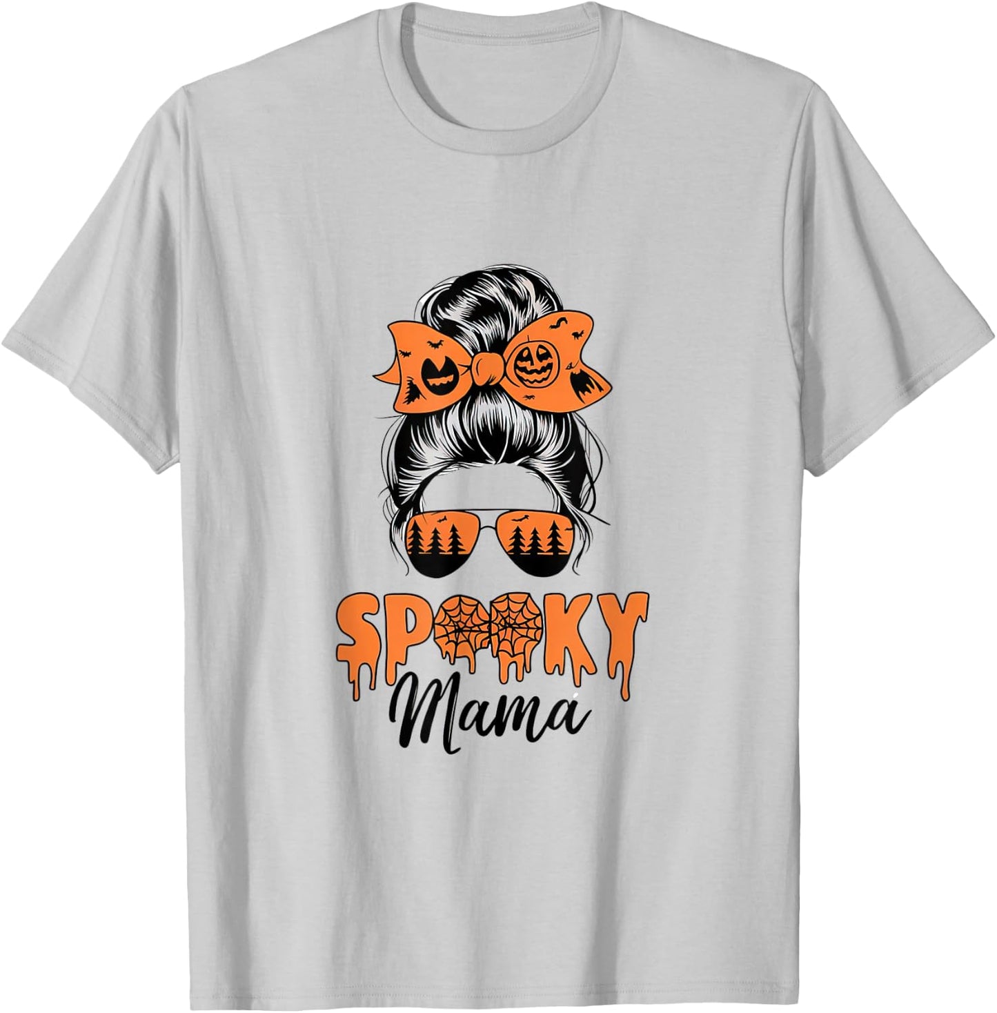 Spooky Mama Mommy Halloween Mom Life Messy Bun T-Shirt - T-Shirt | Ash