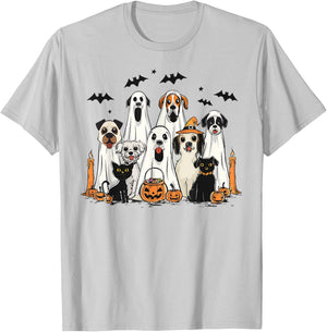 Dog Ghost Cute Dog Dressed As Ghost Funny Halloween Dog T-Shirt - T-Shirt | Ash