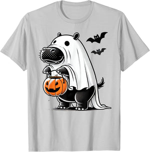 Funny Hippo Ghost Costume - Pumpkin Halloween Hippopotamus T-Shirt - T-Shirt | Ash
