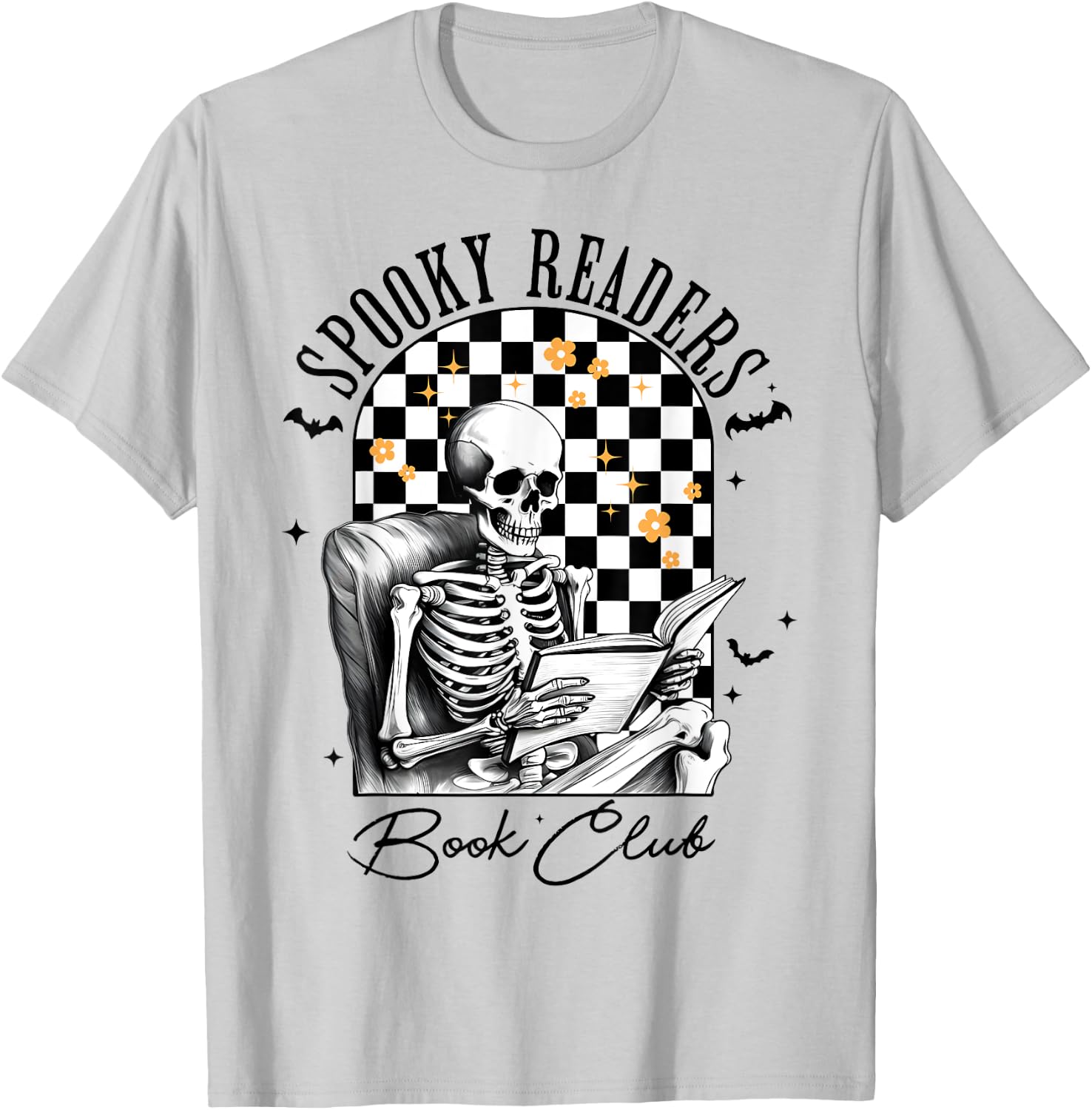 Groovy Spooky Readers Book Club Skeleton Book Lovers Bookish T-Shirt - T-Shirt | Ash