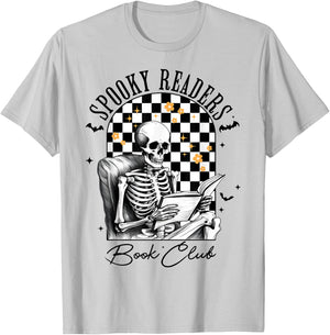 Groovy Spooky Readers Book Club Skeleton Book Lovers Bookish T-Shirt - T-Shirt | Ash