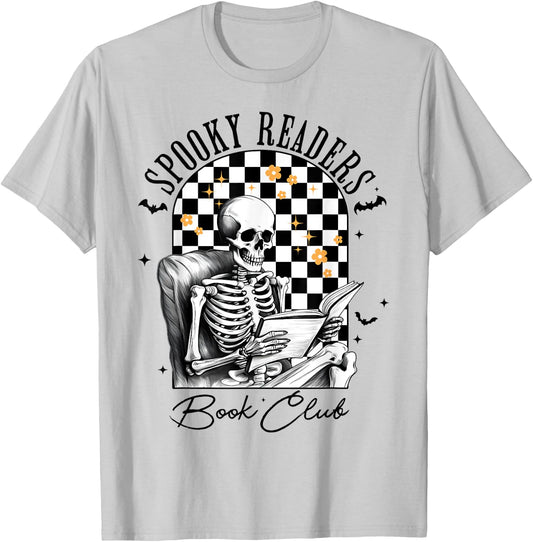 Groovy Spooky Readers Book Club Skeleton Book Lovers Bookish T-Shirt - T-Shirt | Ash