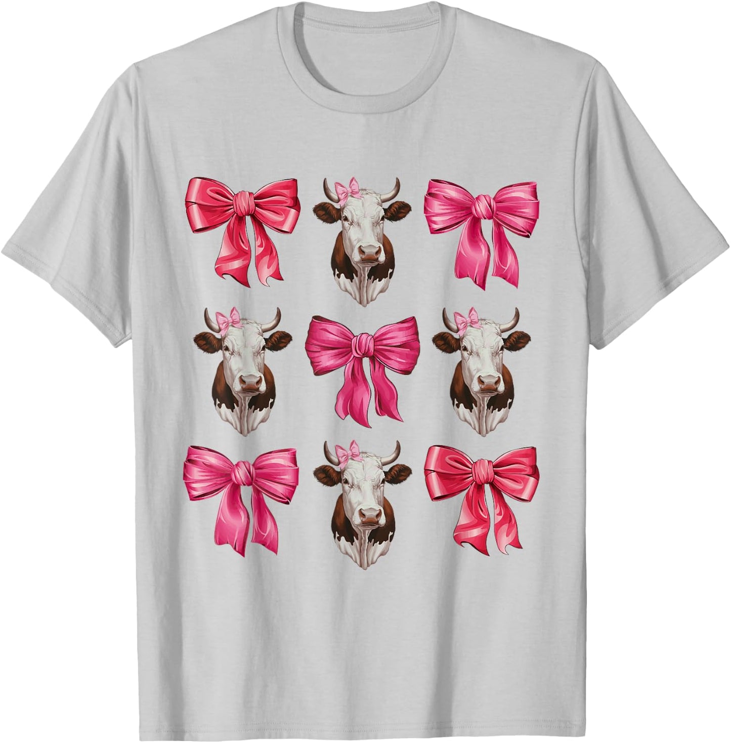 Cute Pink Coquette Bow Cow Mom Western Aesthetic Cowgirl T-Shirt - T-Shirt | Ash