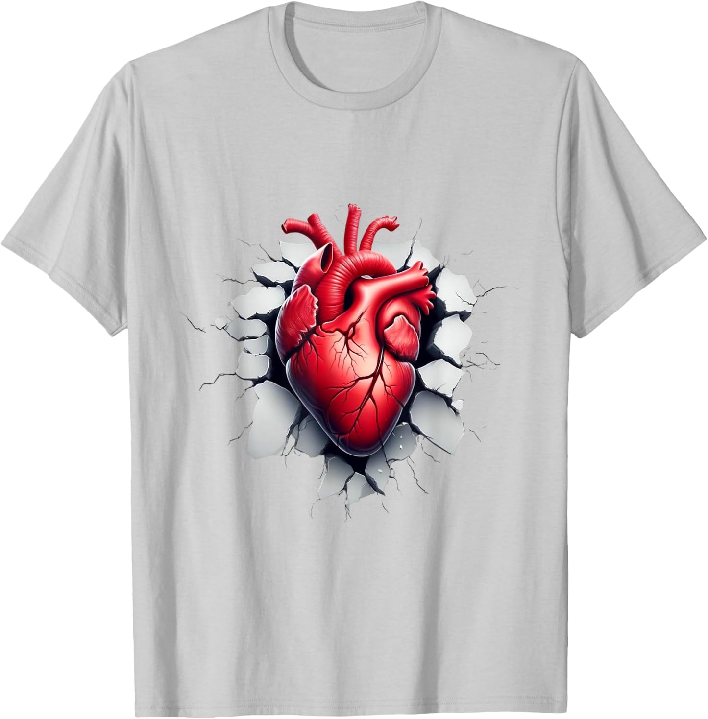 Breaking Through: Realistic Heart Shirt Anatomy Graphic T-Shirt - T-Shirt | Ash