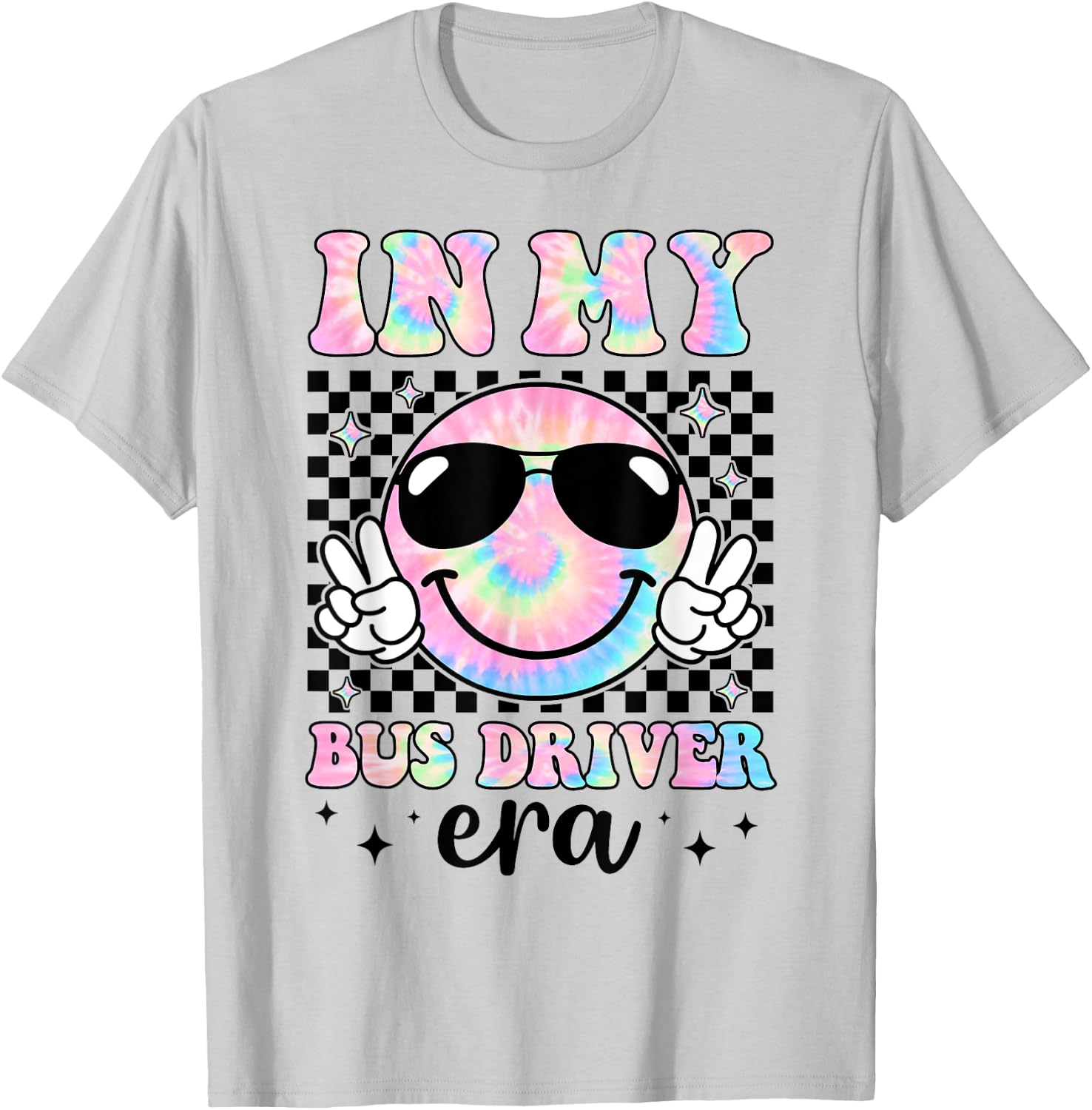 In My Bus Driver Era Groovy Tie Dye Back To School Funny T-Shirt - T-Shirt | Ash