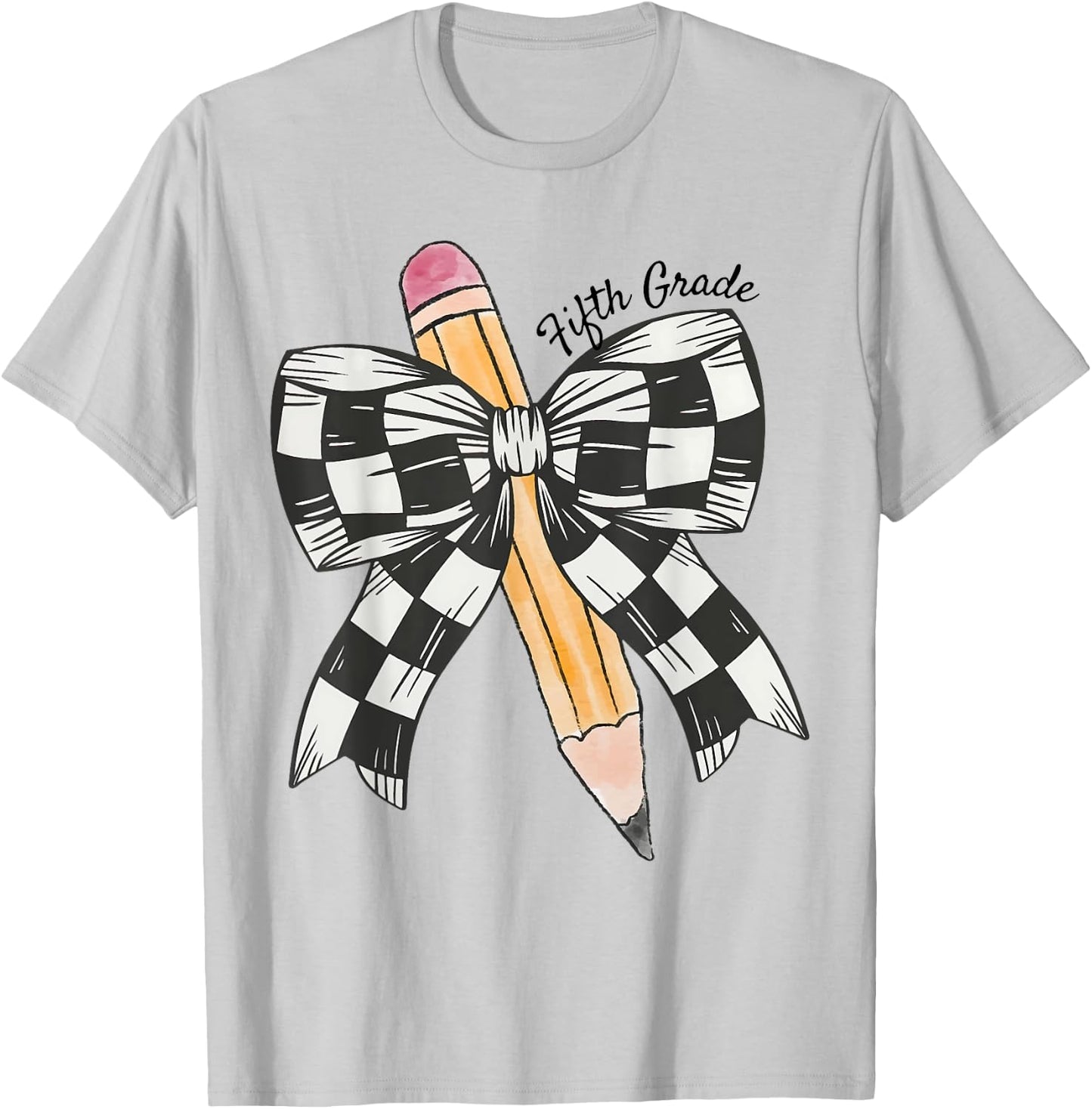 Coquette Pencil Bow Fifth Grade Teacher Kids Back To School T-Shirt - T-Shirt | Ash