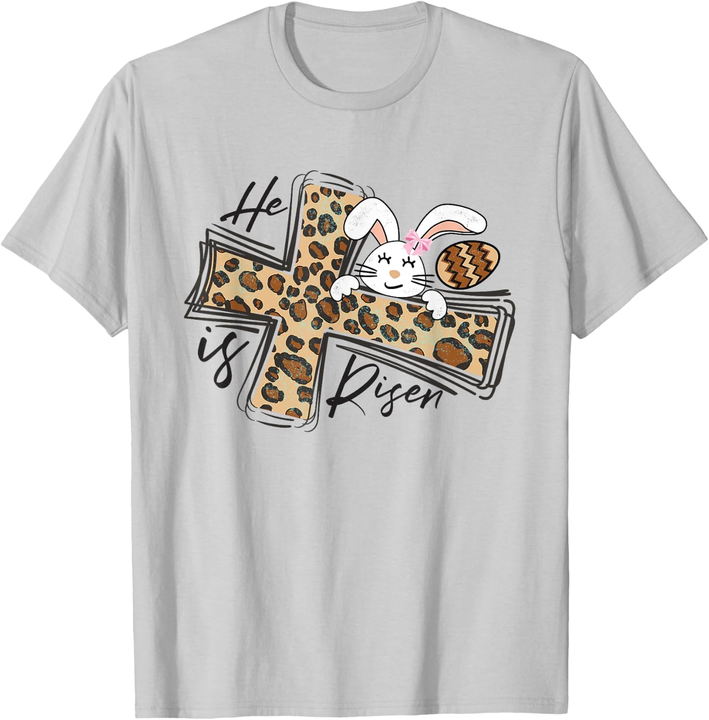 Happy Easter Shirt He Is Risen Jesus Cross Cute Easter Bunny T-Shirt - T-Shirt | Ash