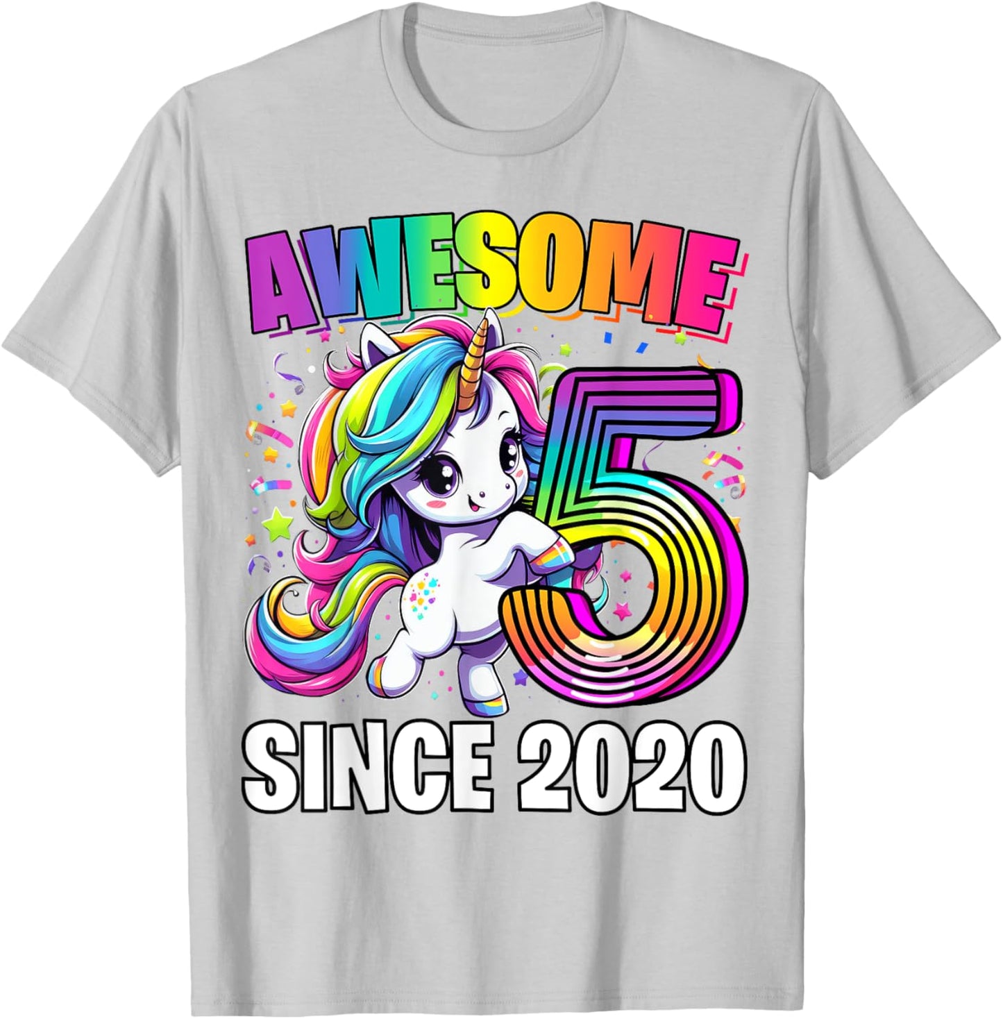 Unicorn 5th Birthday 5 Year Old Unicorn Party Girls Outfit T-Shirt - T-Shirt | Ash