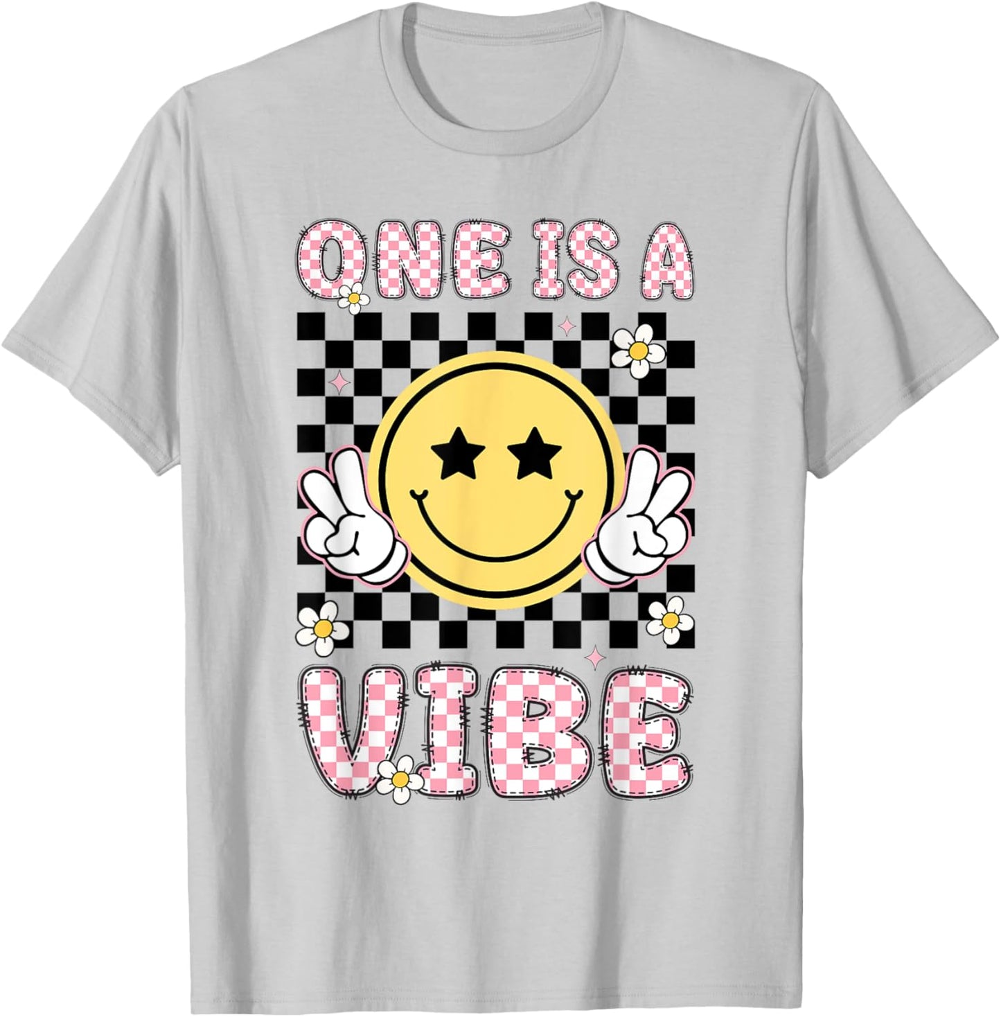 One Is A Vibe 1 Years Old Groovy 1st Birthday Kid Girl T-Shirt - T-Shirt | Ash
