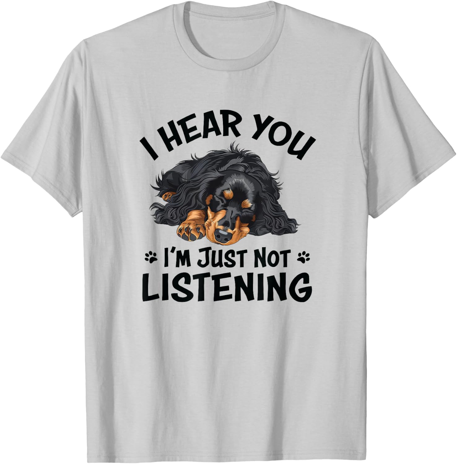 Hear You Not Listening Black Long Haired Dachshund Lover T-Shirt - T-Shirt | Ash