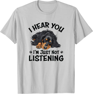 Hear You Not Listening Black Long Haired Dachshund Lover T-Shirt - T-Shirt | Ash