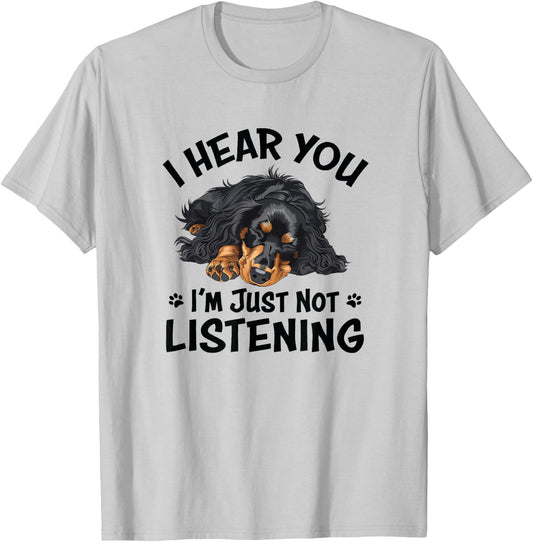 Hear You Not Listening Black Long Haired Dachshund Lover T-Shirt - T-Shirt | Ash