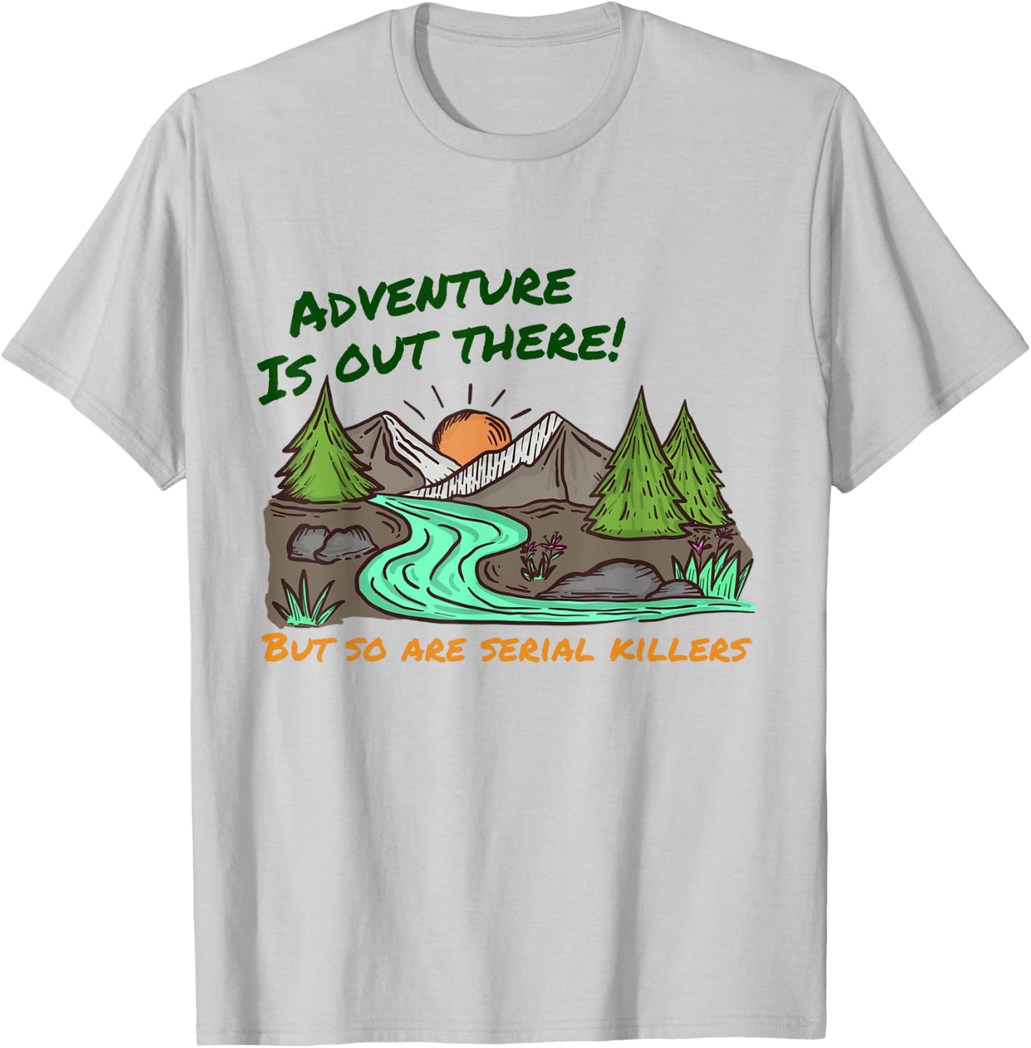 Retro Adventure Is Out There Funny Camping Women Men Gifts T-Shirt - T-Shirt | Ash