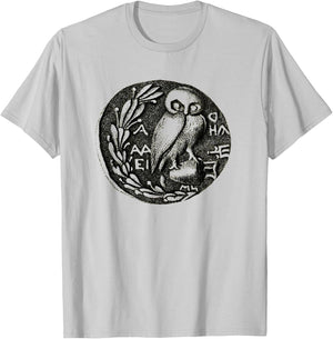 Owl of Athena Greek Mythology Philosophy Gift T-Shirt - T-Shirt | Ash