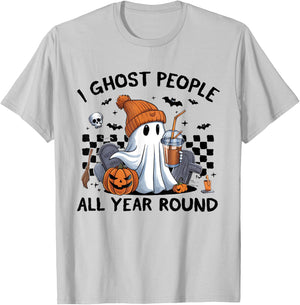 I Ghost People All Year Round Halloween Coffee Lover Outfit T-Shirt - T-Shirt | Ash