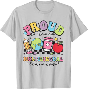 Retro Proud To Teach Multilingual Learners English Teacher T-Shirt - T-Shirt | Ash
