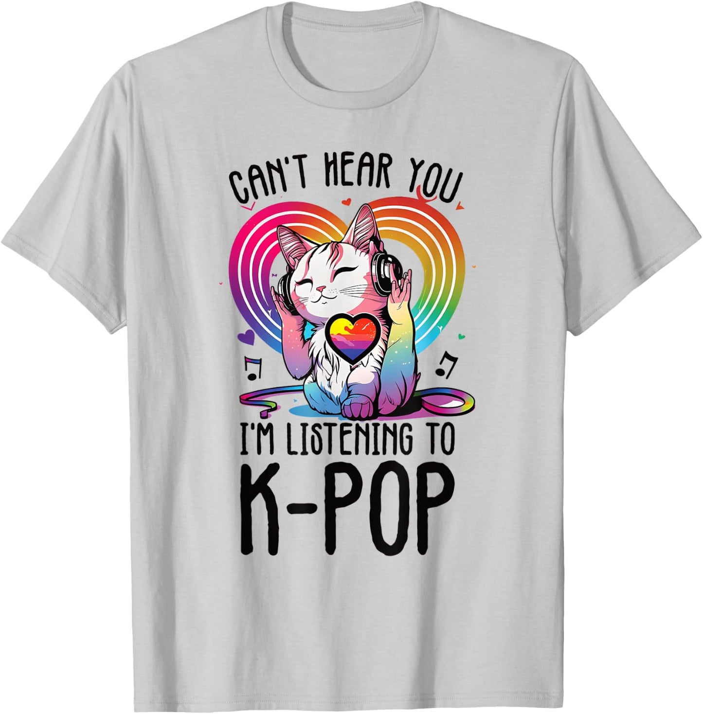 Powered By Kpop Merchandise Cat K-Pop Fashion Fangirls T-Shirt - T-Shirt | Ash