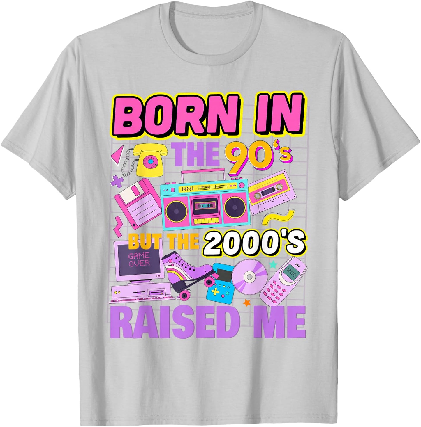 Born In The 90's But The 2000's Raised Me Vintage Retro 90s T-Shirt - T-Shirt | Ash