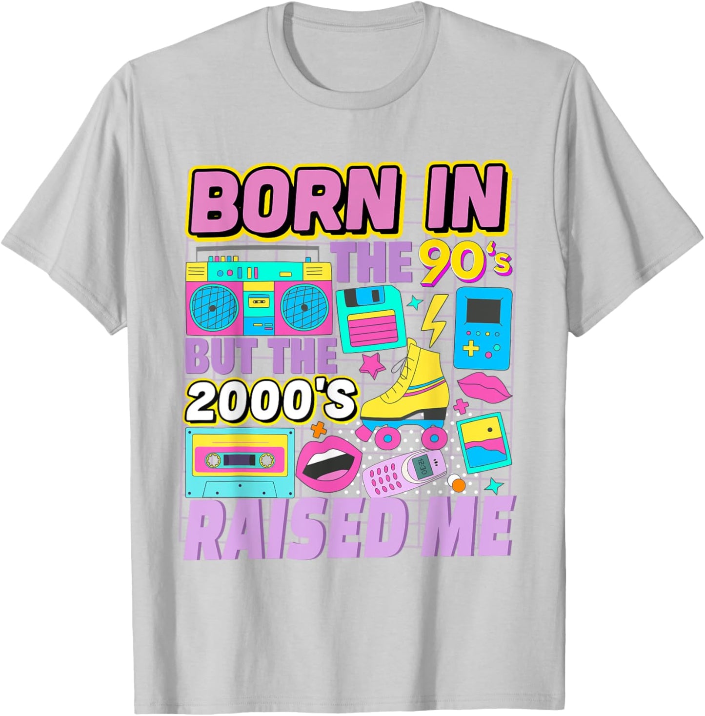 Born In The 90's But The 2000's Raised Me Vintage Retro 90s T-Shirt - T-Shirt | Ash