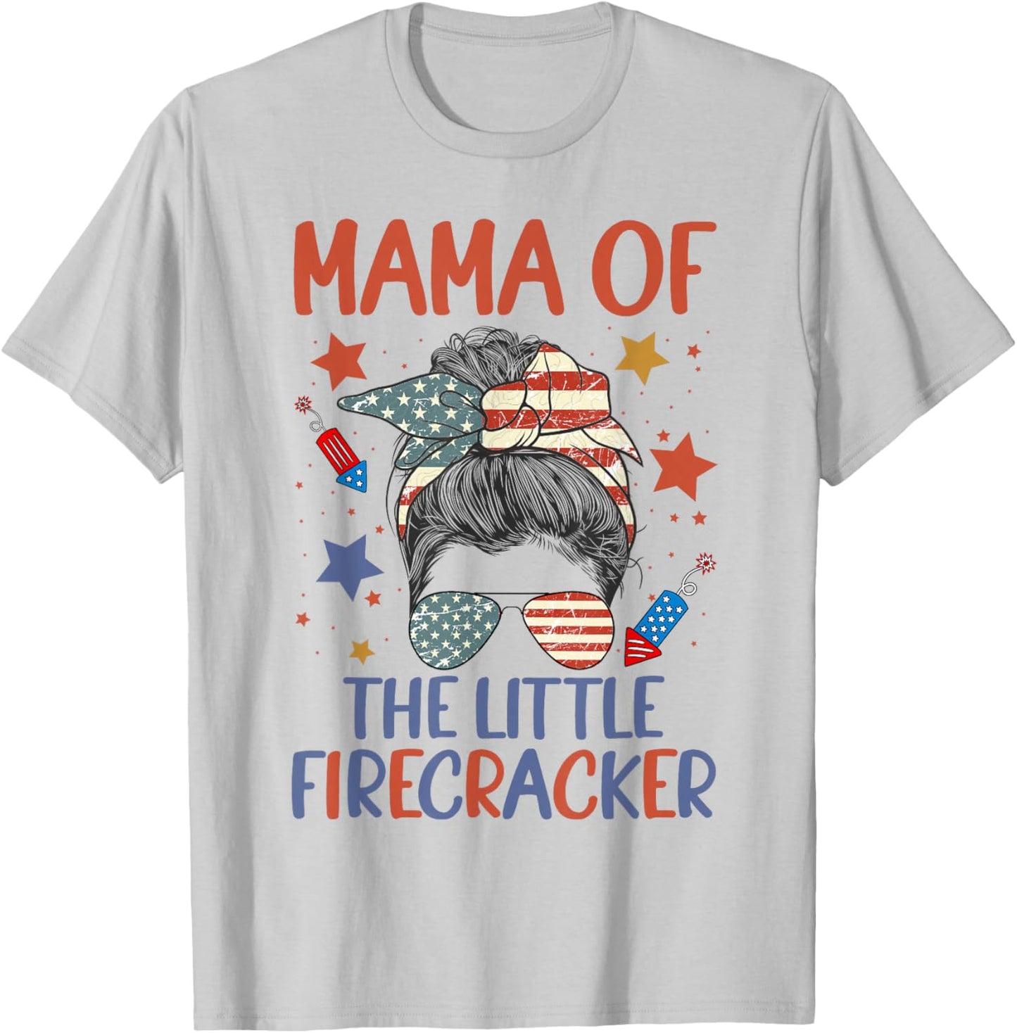 4th Of July Birthday Mama Of The Little Firecracker For Mom Men T-Shirt - T-Shirt | Ash
