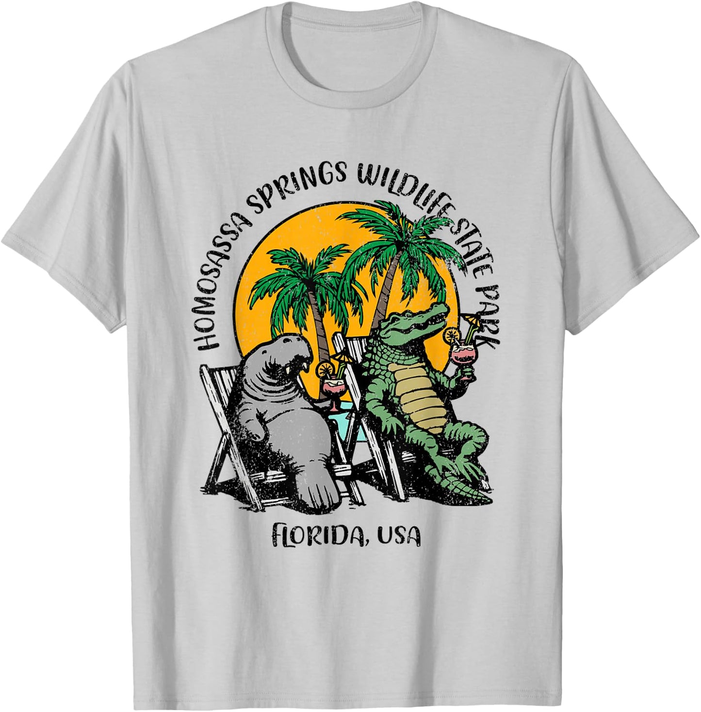 Homosassa Springs State Park Manatee Alligator Design T-Shirt - T-Shirt | Ash