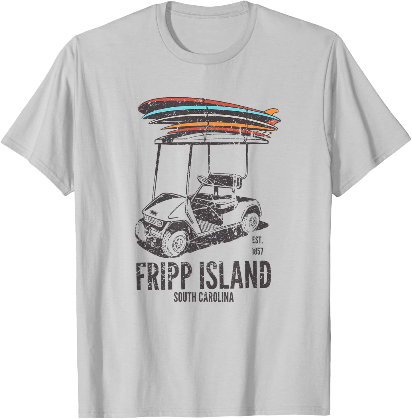 Fripp Island South Carolina Golf Cart Surfer - Lowcountry SC T-Shirt - T-Shirt | Ash