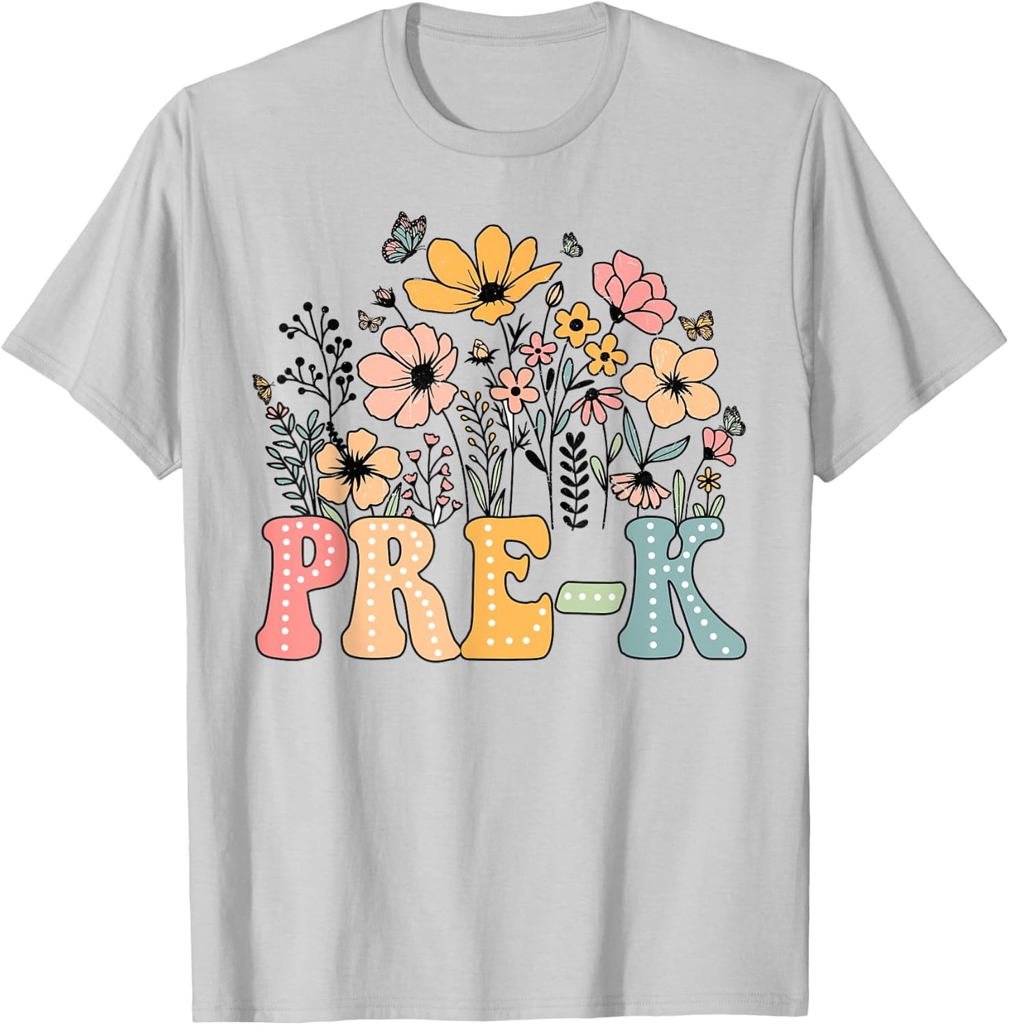 Wildflower Pre-K Preschool Team Floral Teacher Girls T-Shirt - T-Shirt | Ash