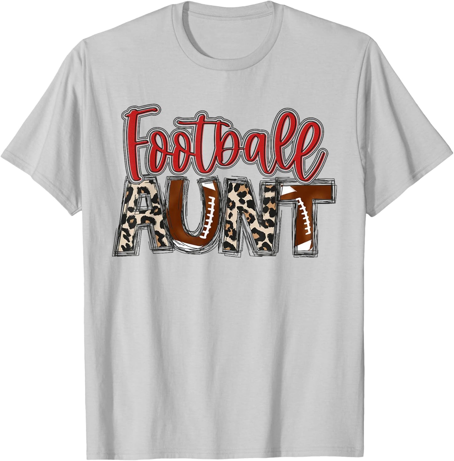 Football Aunt Leopard Red Auntie Family Football Player T-Shirt - T-Shirt | Ash