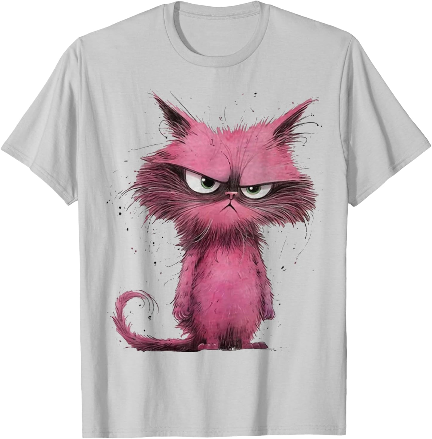 Funny Pink - Cat Angry Grumpy Cute Pet Cat lover Women Girls Kids T-Shirt - T-Shirt | Ash