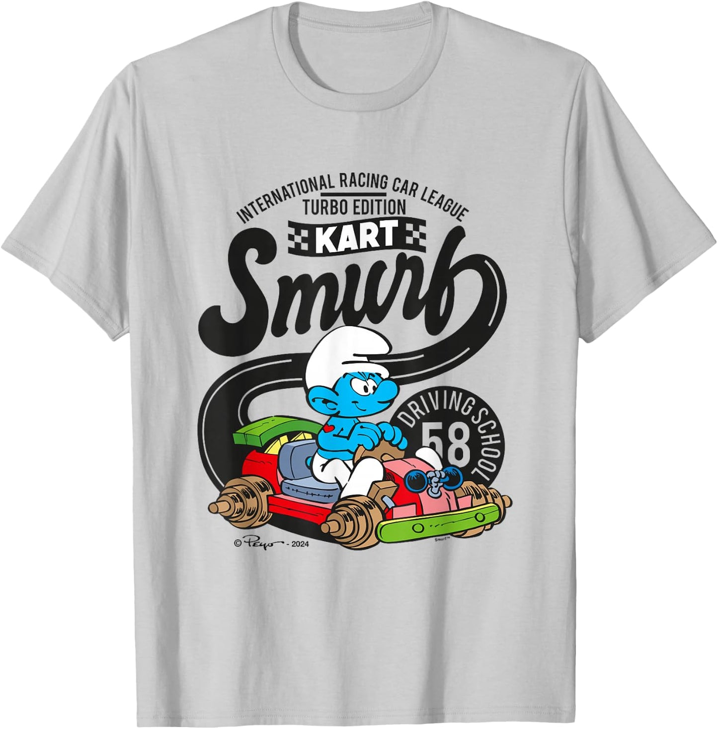 The Smurfs International Racing Car League Kart Logo T-Shirt - T-Shirt | Ash