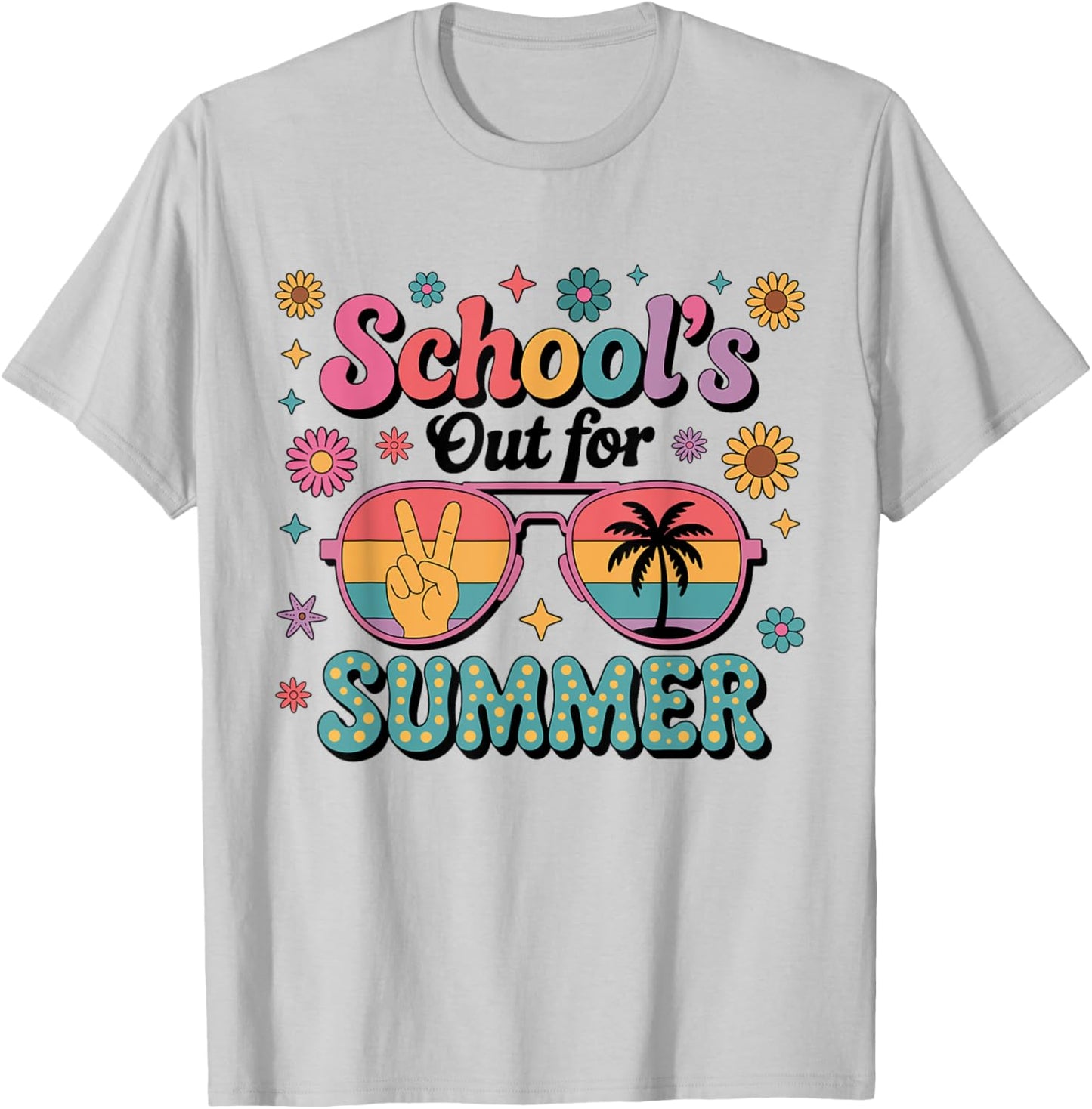 Last Day Of School Retro Fun Schools Out For Summer Teacher T-Shirt - T-Shirt | Ash