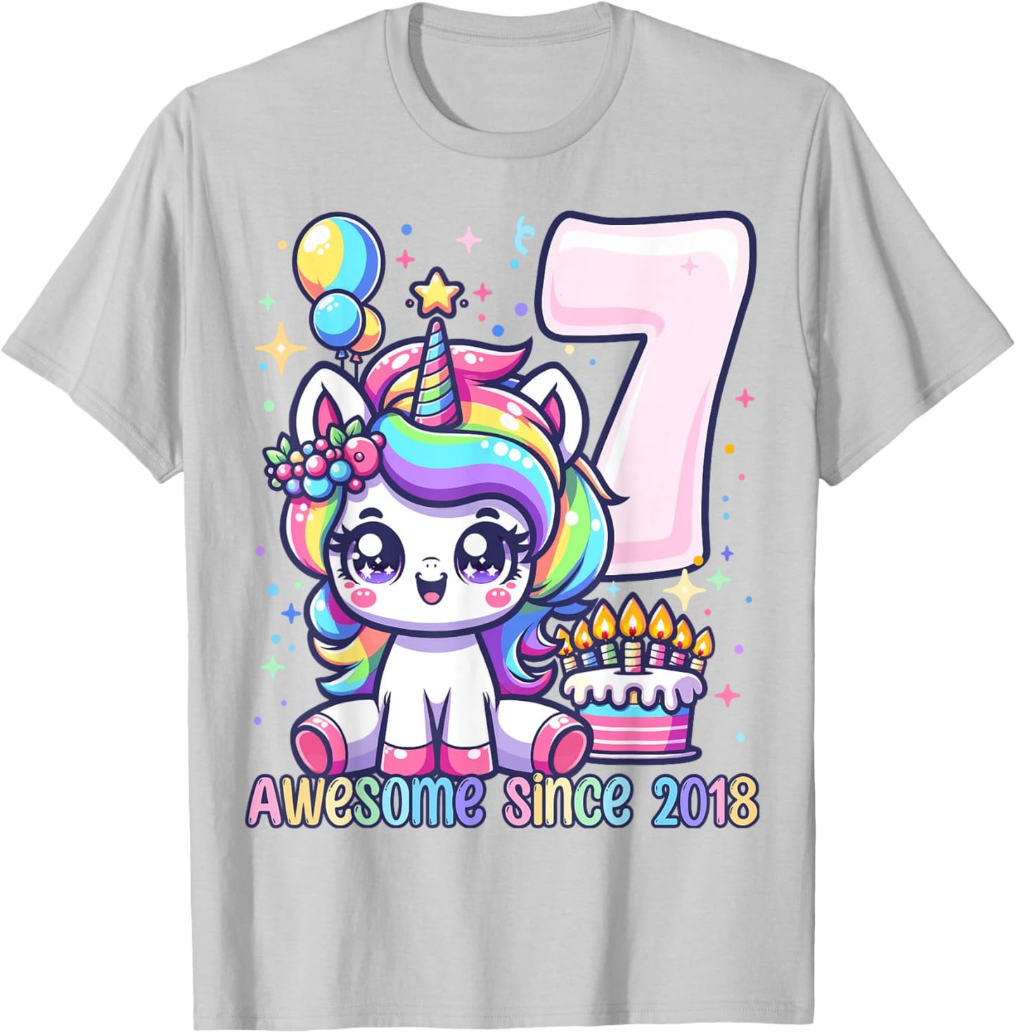 Unicorn 7th Birthday 7 Year Old Unicorn Party Girls Outfit T-Shirt - T-Shirt | Ash