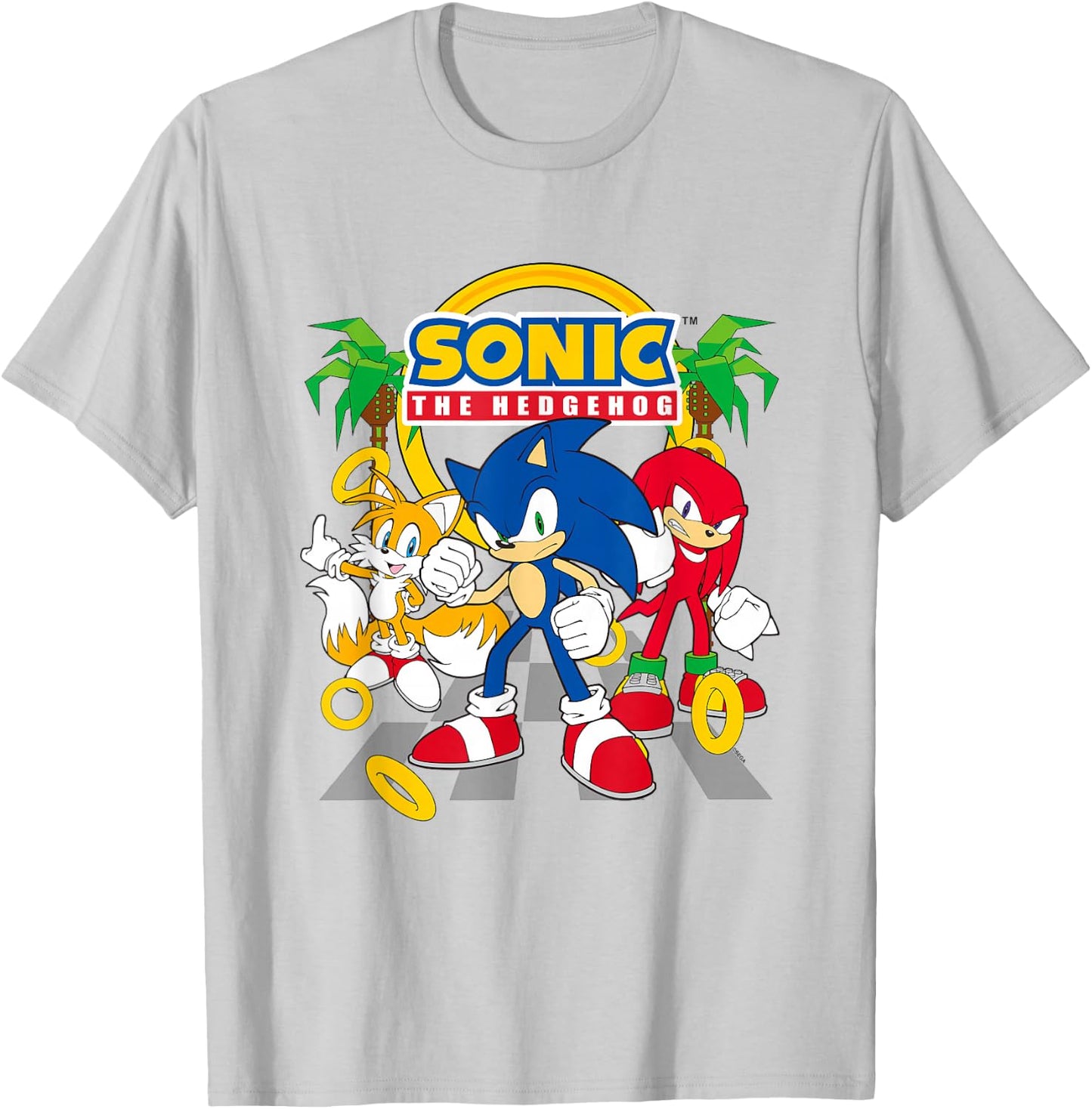 Sonic The Hedgehog Main Trio Gold Rings Epic Group Shot T-Shirt - T-Shirt | Ash
