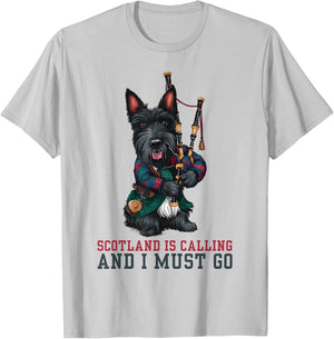 Scotland Is Calling and I Must Go Scottish Terrier Bagpipes T-Shirt - T-Shirt | Ash