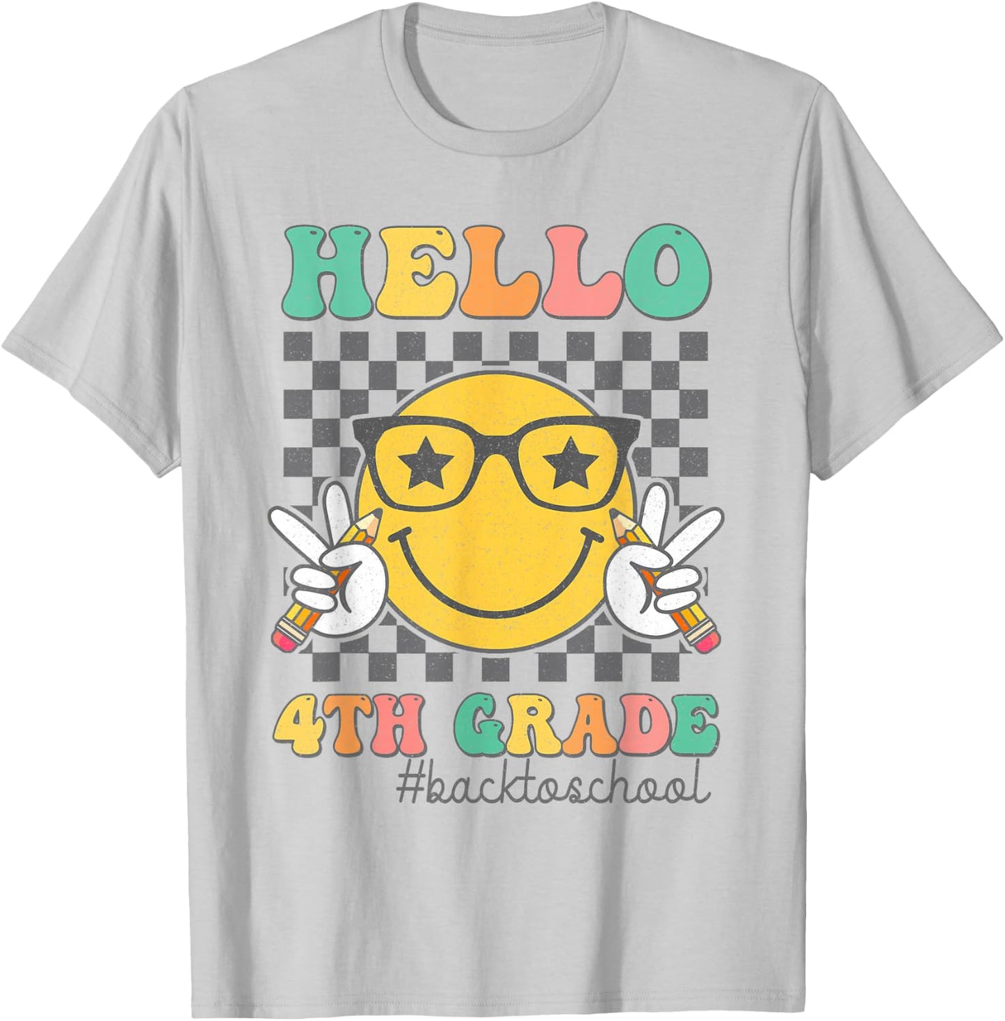 Hello 4th Grade Smile Face First Day Of School Fourth Grade T-Shirt - T-Shirt | Ash