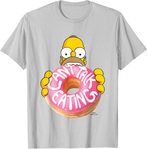 The Simpsons Homer Can't Talk Eating Big Donut Chest Logo T-Shirt - T-Shirt | Ash