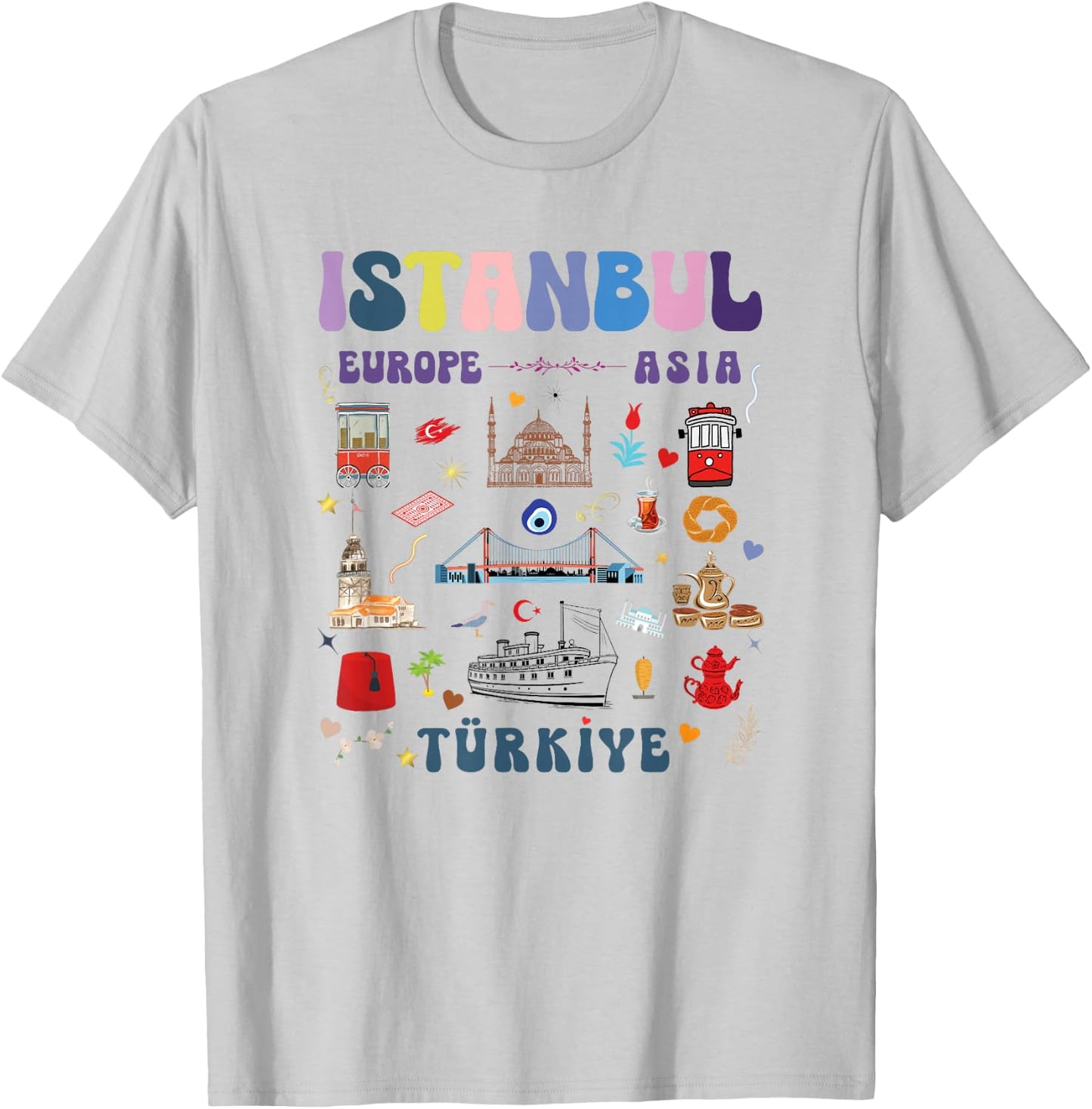 Istanbul Visit Turkiye light colors turkey vivid icons T-Shirt - T-Shirt | Ash