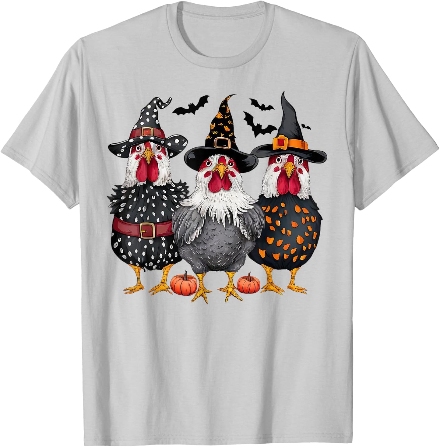 Retro Chicken Witch Hat Pumpkin Funny Halloween Women T-Shirt - T-Shirt | Ash