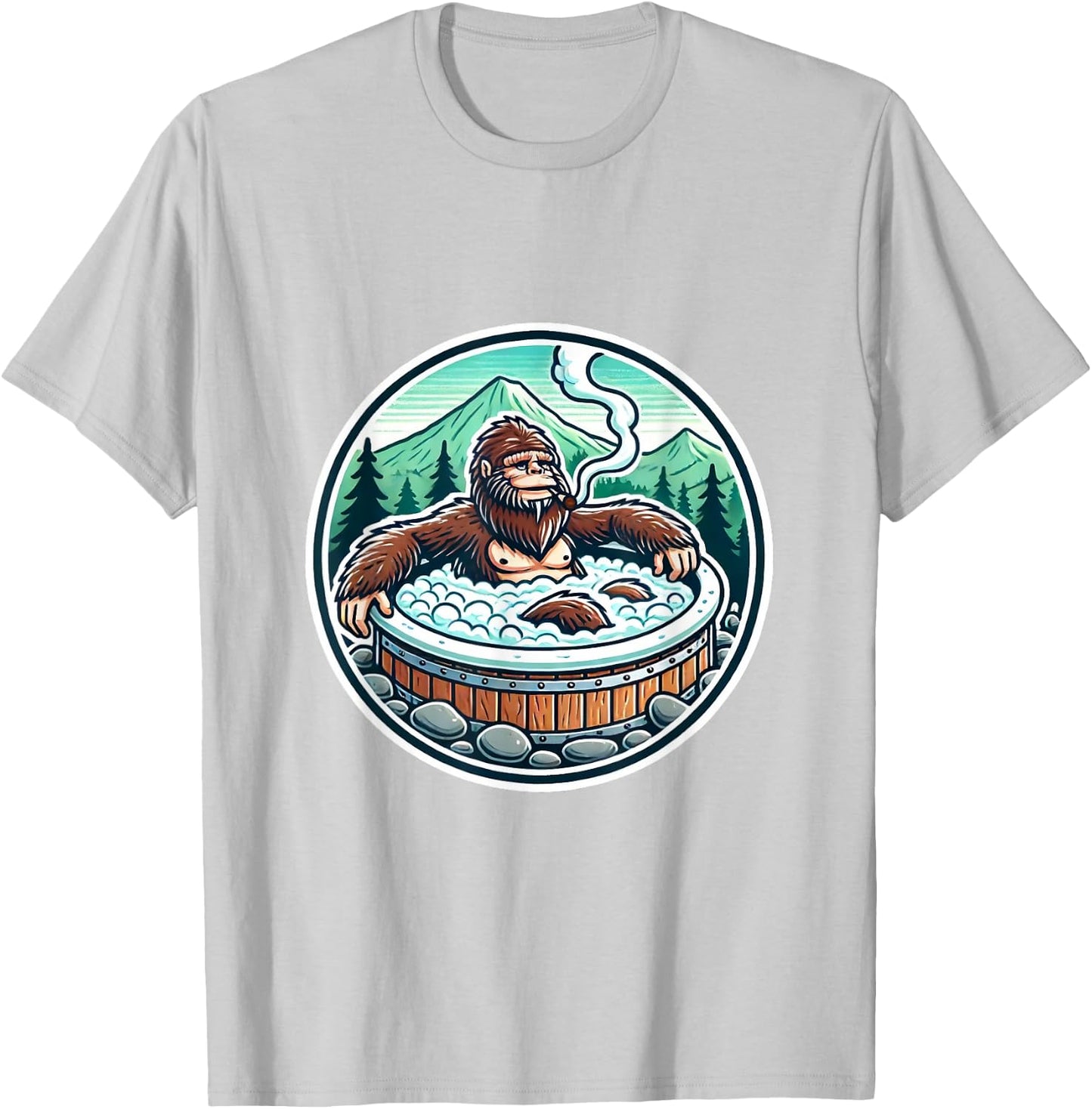 Unique Sasquatch Soaking Hot Tub Design Joke Humor T-Shirt - T-Shirt | Ash