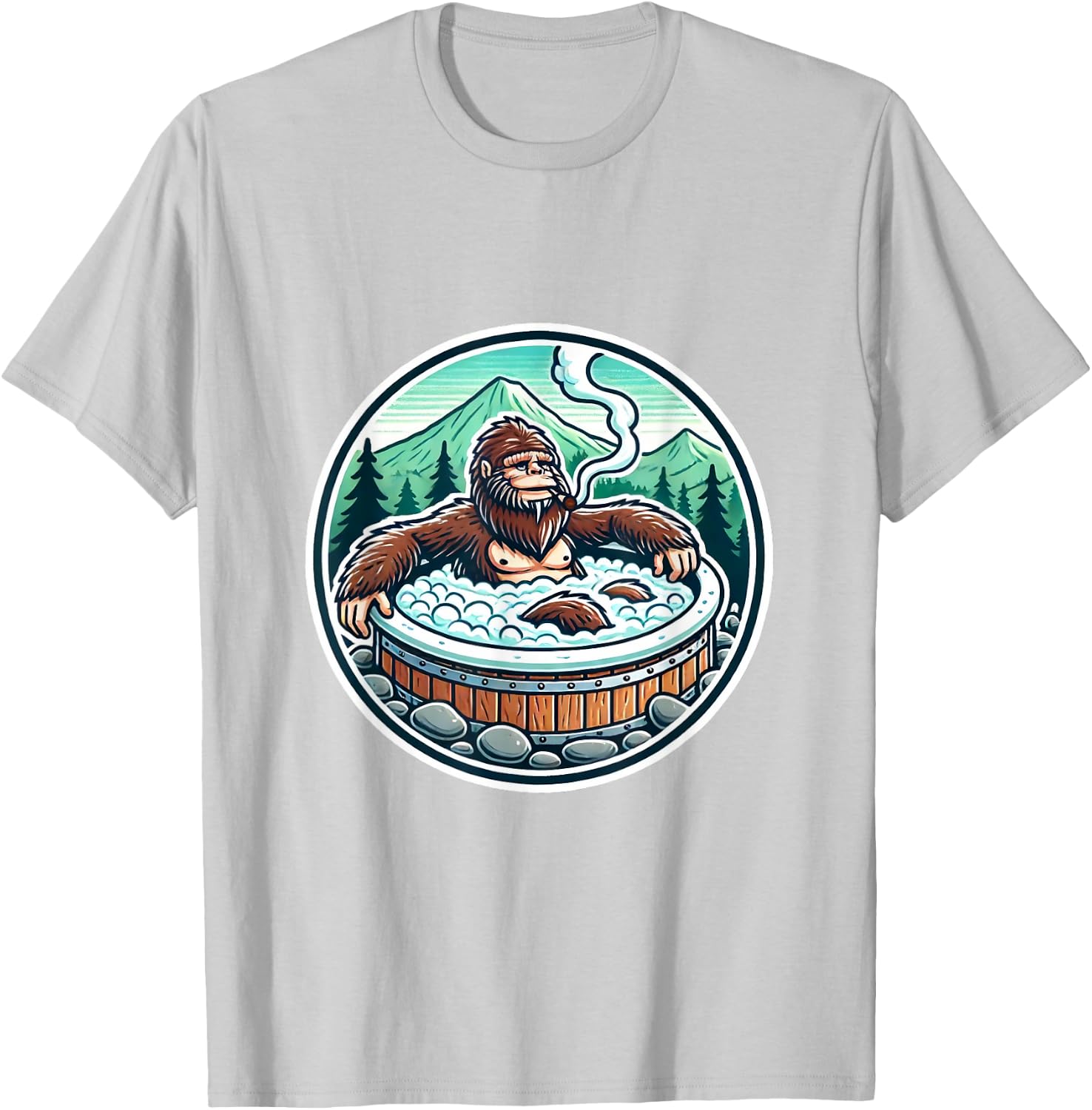 Unique Sasquatch Soaking Hot Tub Design Joke Humor T-Shirt - T-Shirt | Ash