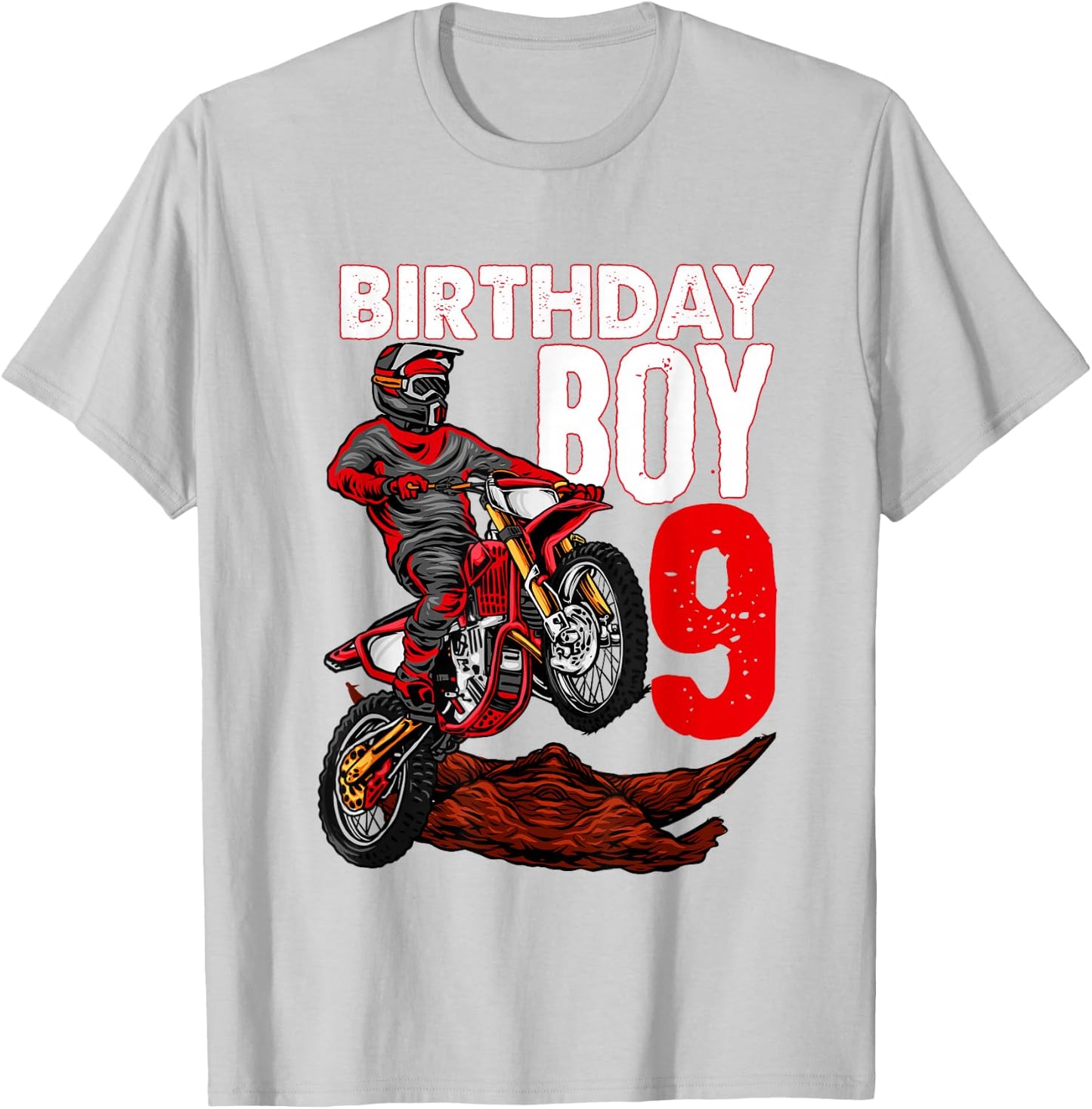 Motocross Birthday Shirt Motorcycle Themed 9th Birthday T-Shirt - T-Shirt | Ash
