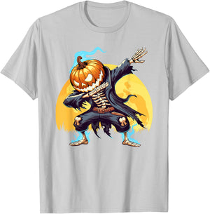 Dabbing Skeleton Headless Pumpkin Dab Dance Boys Halloween T-Shirt - T-Shirt | Ash