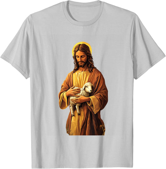 Jesus Holding Lamb Good Shepherd T-Shirt - T-Shirt | Ash