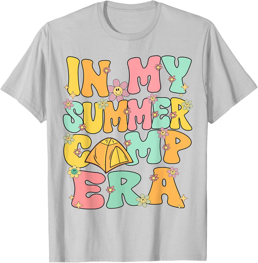 In My Summer Camp Era Retro Groovy Summer Camp Camping Funny T-Shirt - T-Shirt | Ash