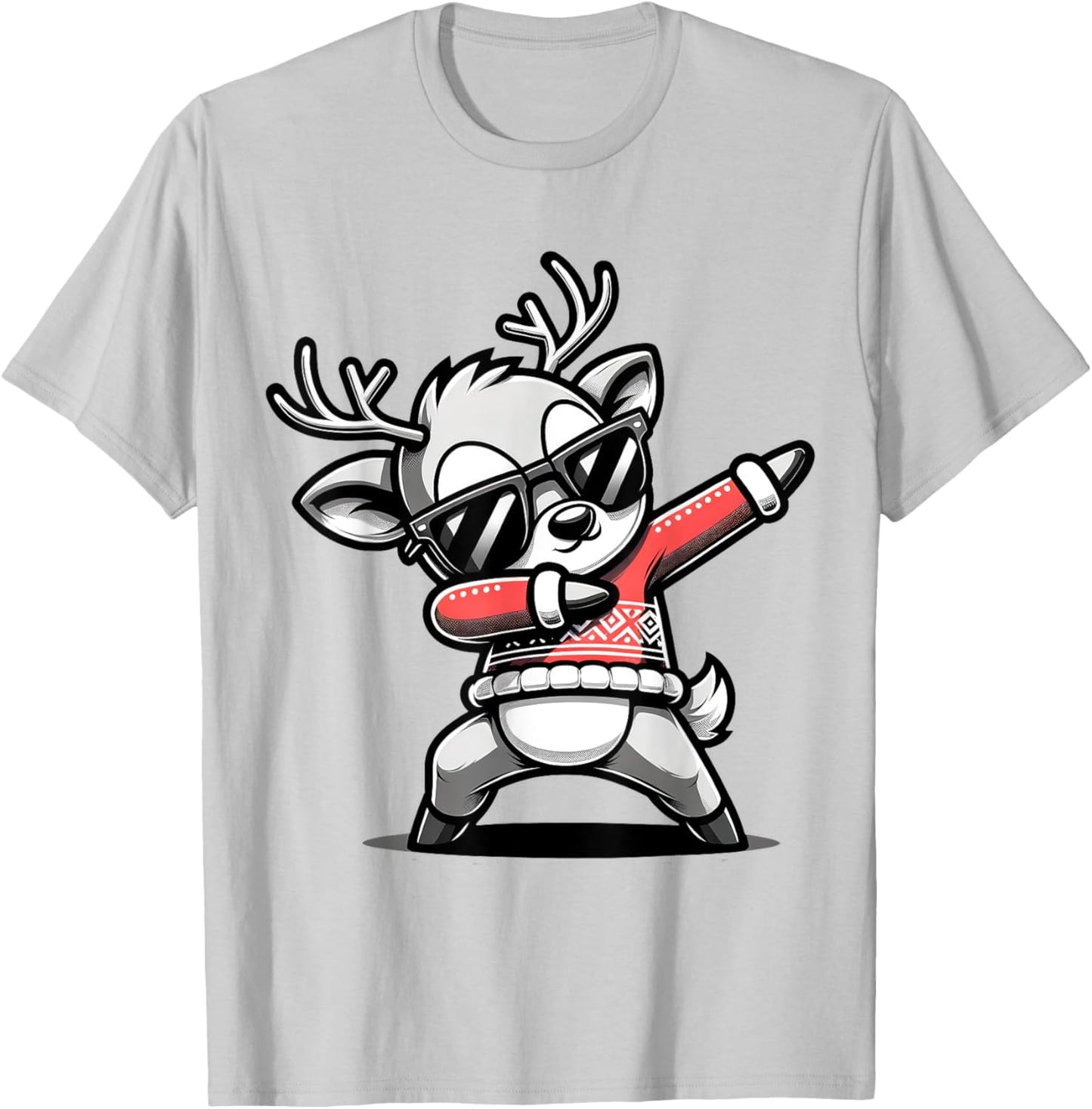 Christmas Reindeer Boys Dabbing Reindeer Santa Xmas Funny T-Shirt - T-Shirt | Ash
