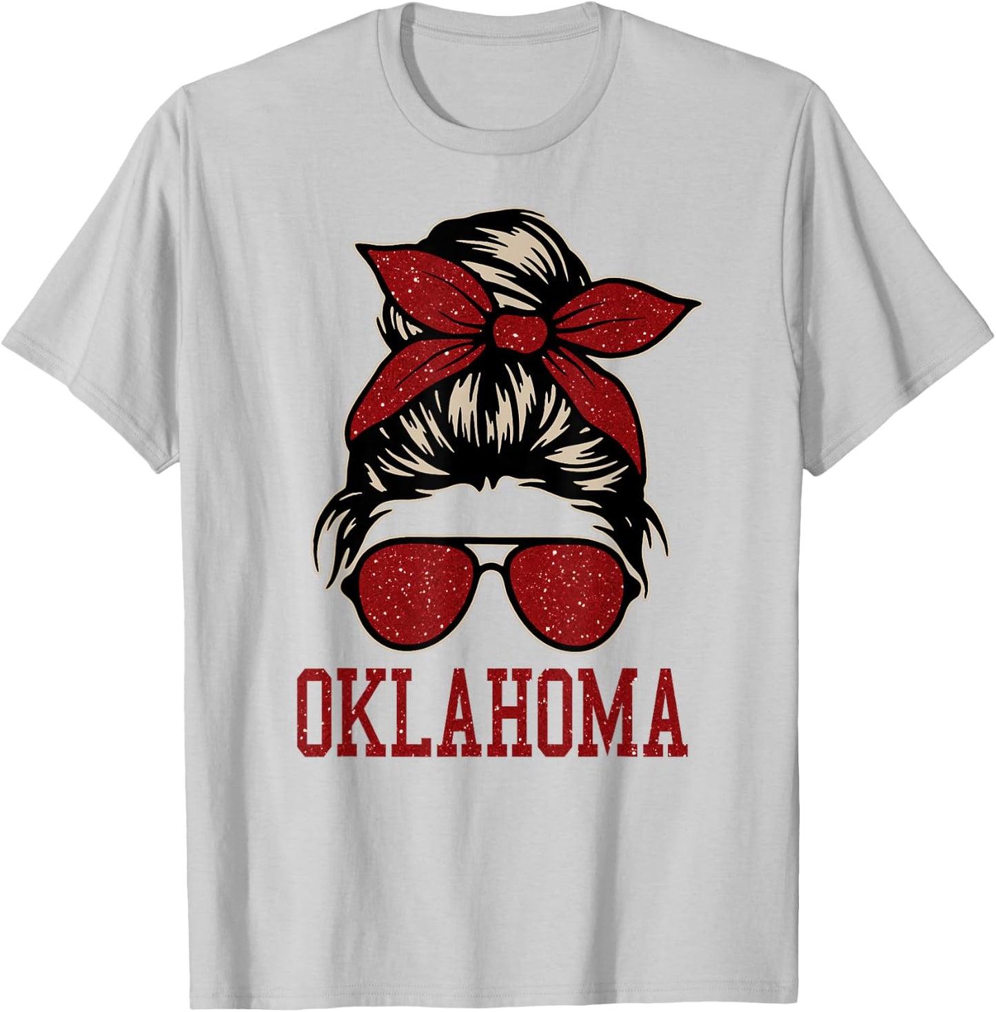 Oklahoma Women Girl Messy Bun Hair. Oklahoma US College Font T-Shirt - T-Shirt | Ash